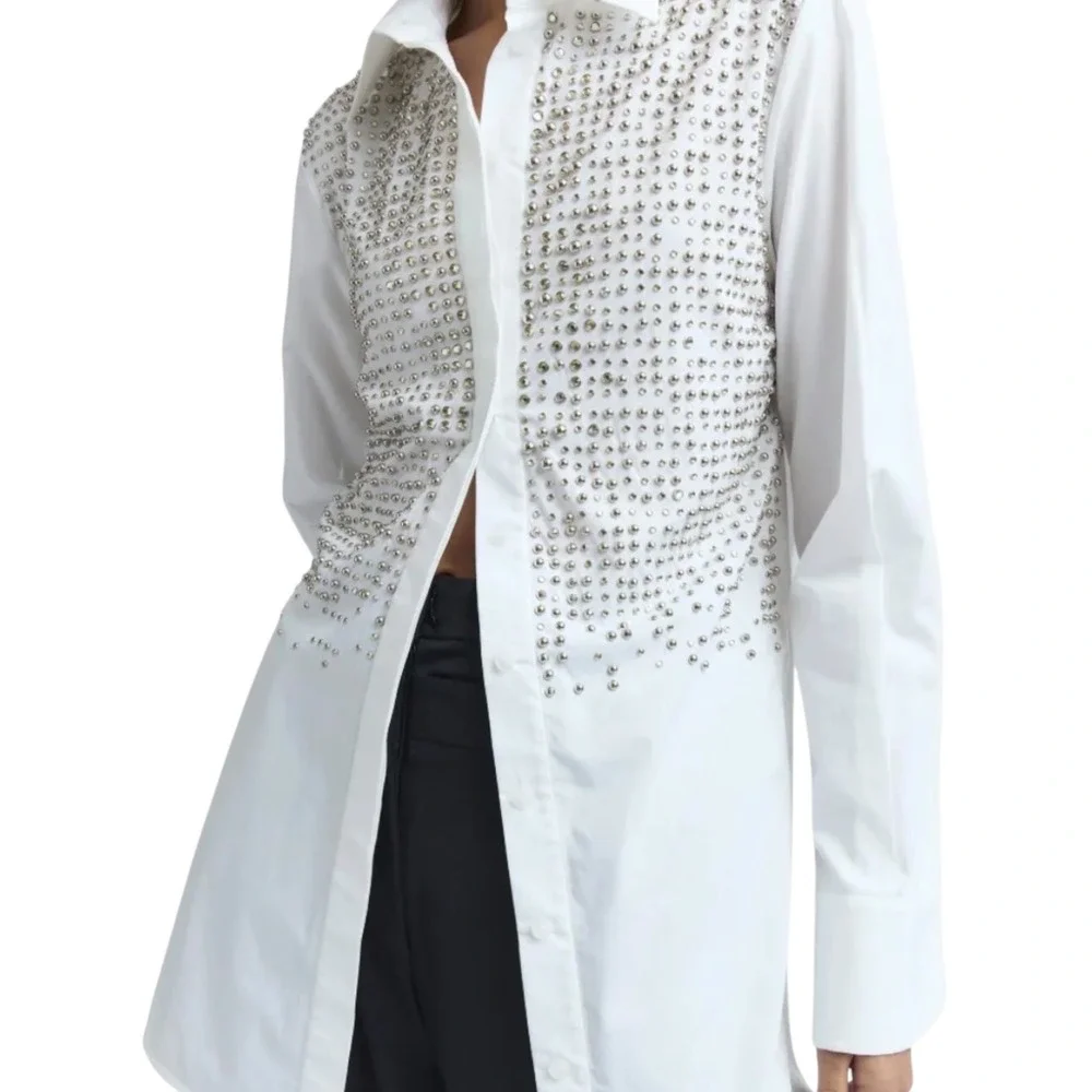16Arlington Crystal Embellished cotton Poplin  button blouse studded designer - Picture 2 of 11